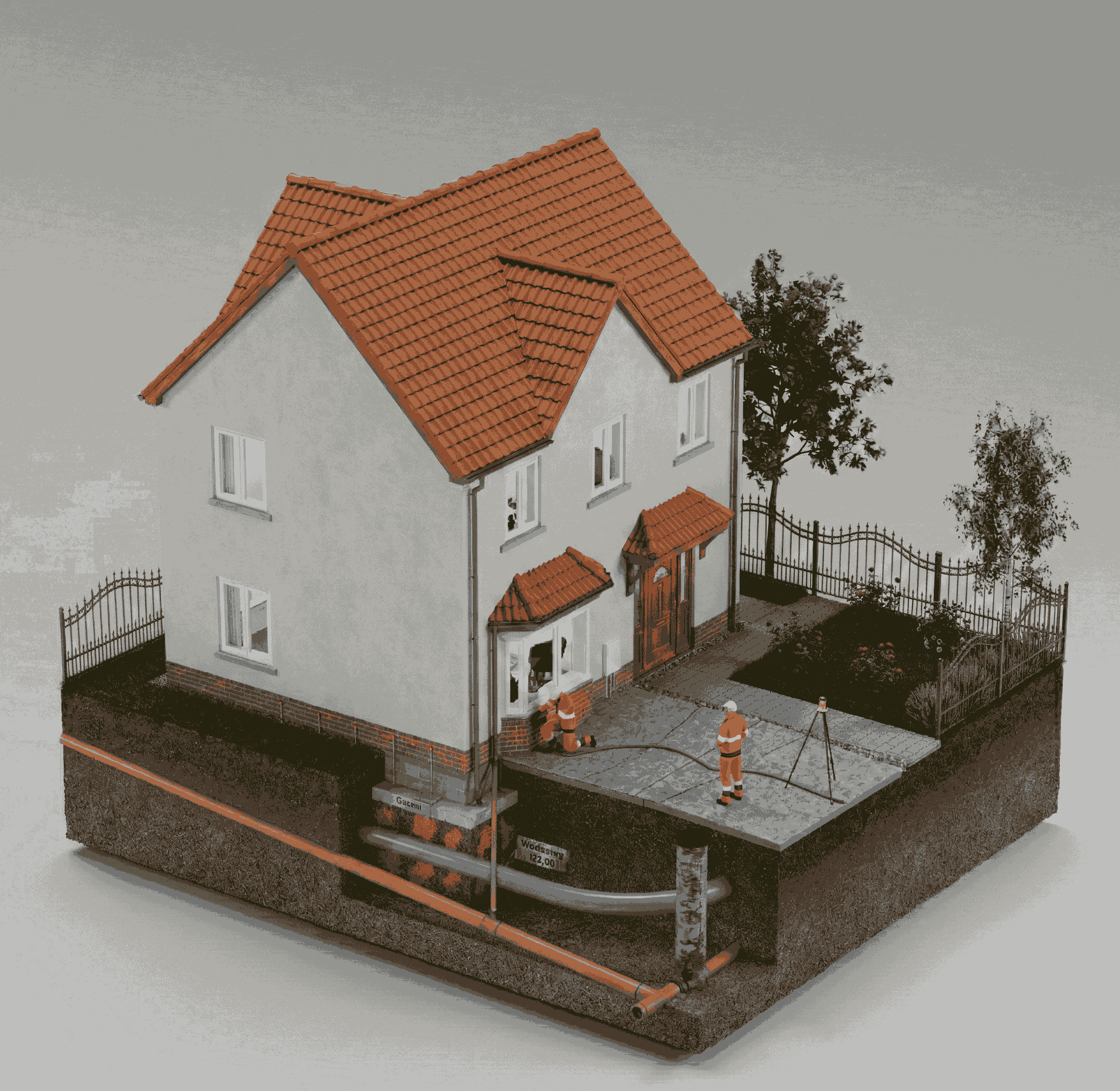 Grafika PL technicy przeprowadzają iniekcje geopolimerową pod fundamenty